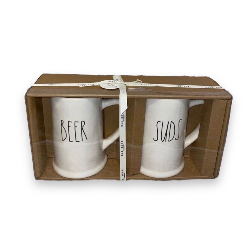 Rae Dunn Beer Suds Steins Pint Dad Mug Gifts Bar Man Cave Drinks Novelty White‎